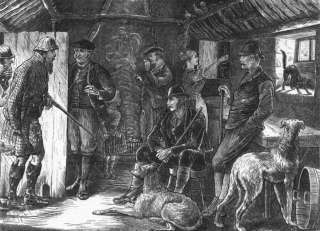 SCOTLAND Highland shelter in storm, antique print, 1871  