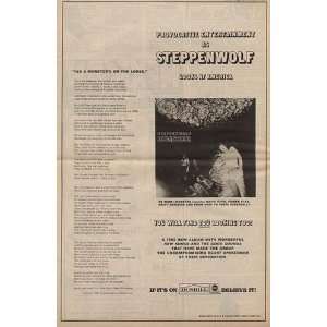  Steppenwolf Original Monster LP Promo Poster Ad 1969: Home 
