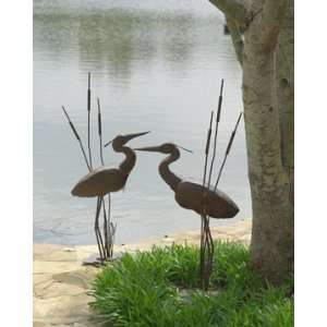  Rustic Heron with Cattails Sculpture: Patio, Lawn & Garden