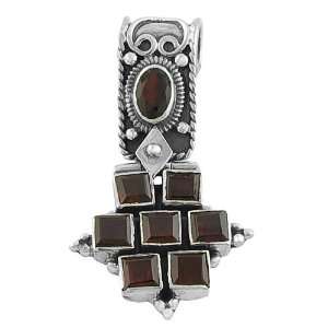   . Garnet 925 Sterling Silver Medieval Inspired Cross Pendant: Jewelry