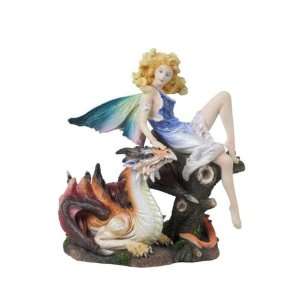  7 inch Seated Fairy Figure Caresses her Pet Dragon Display 