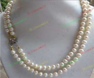 Charming! 2row 7 8mm white freshwater pearl necklace  