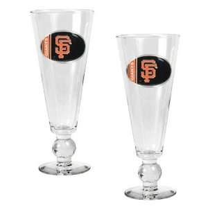   Pilsner Glass Set with Baseball on stem   Oval Logo
