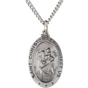 Sterling Silver Saint ST CHRISTOPHER Pendant Medal w/ 24 inch Chain 