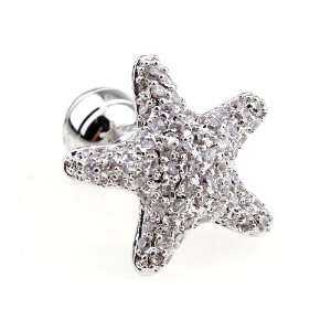  Silver Crystal Starfish Sea Stars Cufflinks Cuff Links 