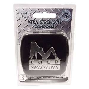  Four Seasons Extra Strength Condoms, 3 Pack Black Tin 