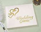 Elegant Wedding Bridal Guest Book Album with DOUBLE HEARTS ~ GOLD