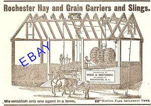 NEAT 1892 ROCHESTER HAY & GRAIN CARRIER SLING AD RICKER  