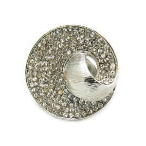  Silver Tone Metal Stretch Ring Clear   Diameter 1.25 