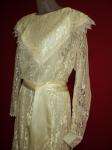   60s Ivory Satin Chantilly Lace Overlay Wedding Dress 13 14 Tag  