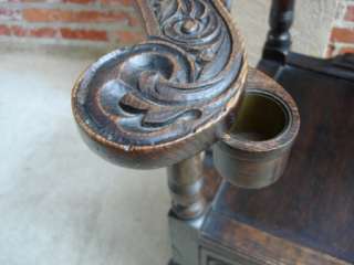 Antique English Victorian Carved Oak Smoke Cigar Chair  