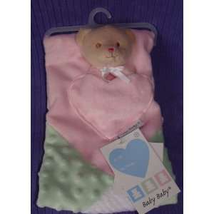  Blankets & Beyond Pink Green Snuggly Security Blanket Bear Baby