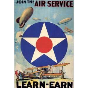  JOIN THE AIR SERVICE AIRPLANE BALLONS LEARN EARN WAR 