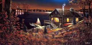 Jim Hansel NIGHT CABIN LAKE PRINT Evening Serenity  