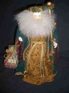 Old World Santa Holiday Magic Ornate Vintage Figurine Golden Staff 