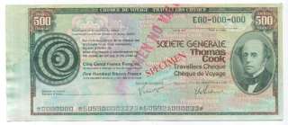   500 Francs 1970s AU *Travellers cheque SPECIMEN* Thomas Cook  