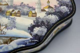   RUSSIAN FEDOSKINO LACQUER BOX SIGNED PAINTED 5 SIDES CHURCHES  