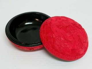 Red Cinnabar Round Jewelry Curio Box Dragon SE10 03  