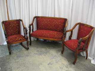 Extra Nice Antique 3 Pc Sofa Parlor Set With Lion Heads  