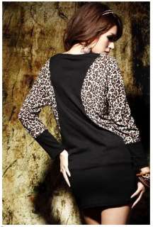 Autumn Leopard Sequins Dress Cotton Long Sleeve 3516#  
