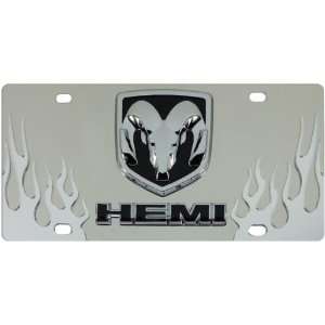 Dodge Hemi with Flames Stainless Steel License Plate Tag from Redeye 
