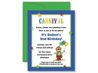Custom Carnival Clown Birthday Party Invitations  