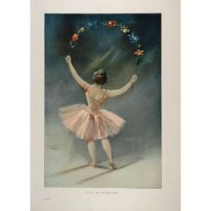 1902 Print Ballerina Pink Tutu Flower Edward Thiel NICE   Original 
