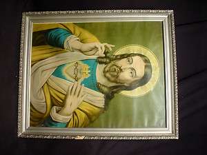 ANTIQUE JESUS(GOD) SACRED HEART LITHOGRAPH PICTURE PRINT MUENSTER 