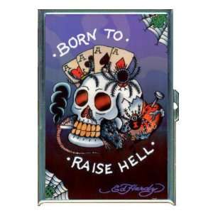  BORN TO RAISE HELL SKULL ACES ID Holder, Cigarette Case or 
