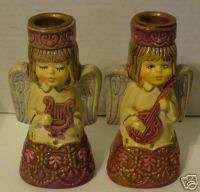 VINTAGE COMMODORE PAPER MACHE ANGEL CANDLE HOLDERS  