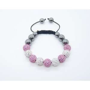  Shamballa Bead Bracelet With Pink/White Crystal 10mm 