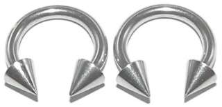 PAIR 12g~3/8~10mm Steel Spike Horseshoe Septum Earring  