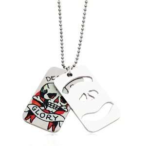  Ed Hardy death & glory 2 piece dog tag painted necklace 