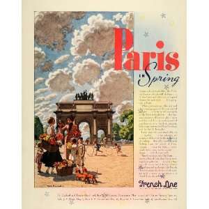  1936 Ad French Line Cruises Paris Vacation Arc Triomphe 