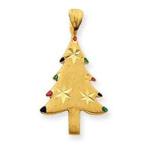  14k Satin & Diamond cut Christmas Tree Charm: Jewelry