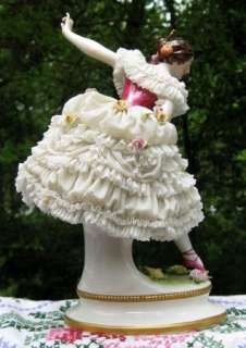 Large Volkstedt Dresden porcelain Lace Ballerina figurine 10 Tall 