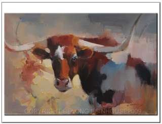 24X36 Oil Linen painting Texas long horn cattle Cow ART  