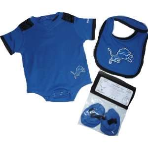 Detroit Lions Baby Infant 6 to 9 Month 3pc Onesie / Creeper, Bib, and 