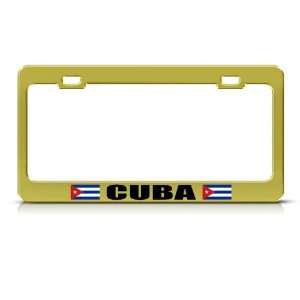  Cuba Cuban Flag Gold Country Metal license plate frame Tag 