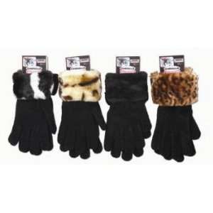   Chenille Stretch Gloves with Animal Fur Cuff: Health & Personal Care