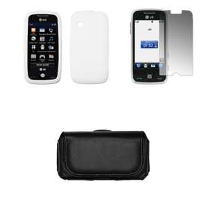  LG Prime GS390 Premium Black Leather Carrying Case + Case 