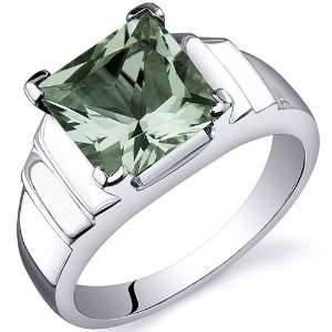 Step Design Princess Cut 2.00 carats Green Amethyst Ring in Sterling 