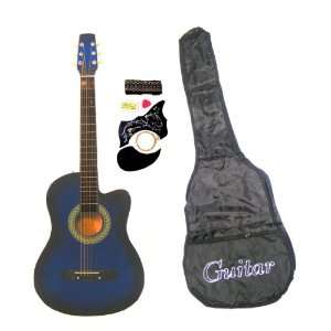 38 Inch Student Beginner Blue Acoustic Cutaway Guitar with Carrying 