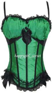 sexy plastic boned lace up back satin Corset Bustier  