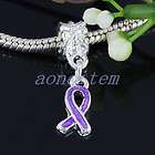 10PCS Enamel Purple Ribbon Cancer Disease AWARENESS Dangle Charm Beads 