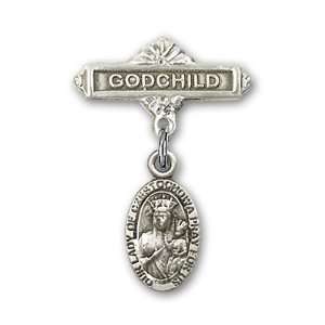   Silver Baby Badge with O/L of Czestochowa Charm and Godchild Badge Pin