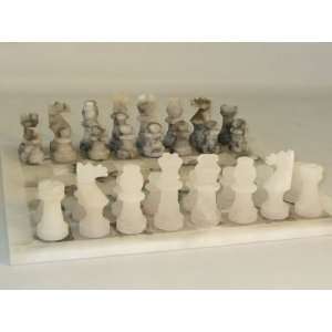  Scali Grey and White Alabaster Chess Set Toys & Games