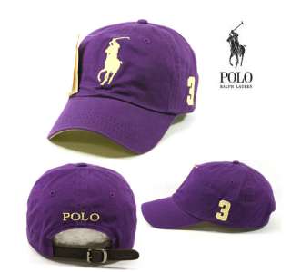 Purple Cap Yellow Large Logo Polo Baseball Hat BP12 Golf Tennis 