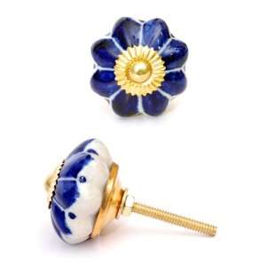  Set of 3 Ceramic Cabinet Knobs with Blue and White Flower 