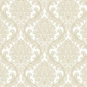 WALLPAPER SAMPLE Dramatic Damask in Iridescent Silver & Gold  